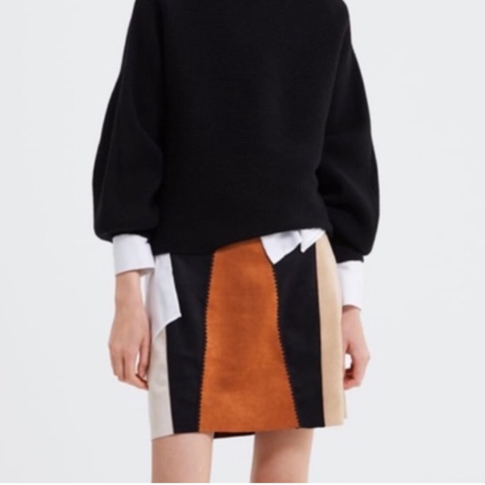 ZARA FAUX SUEDE CHECKED PATCHWORK MINI SKIRT BRAND NEW WITH TAGS SMALL - Picture 5 of 6